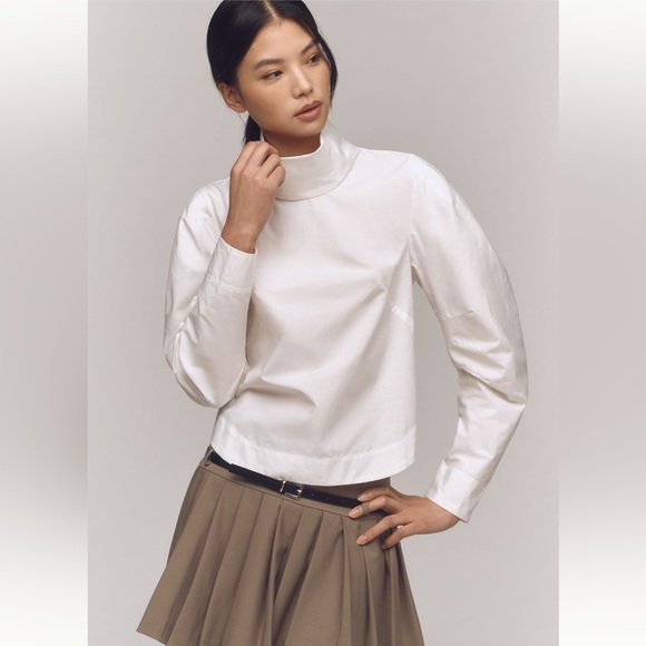 Anthropologie Long-Sleeve Mock-Neck Rounded Shoulder Top - Picture 8 of 10